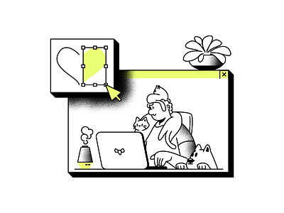 Remote Work Benefit #3 cat design dog graphic design icon illustration line logo love minimal pets remote remote work retro simple