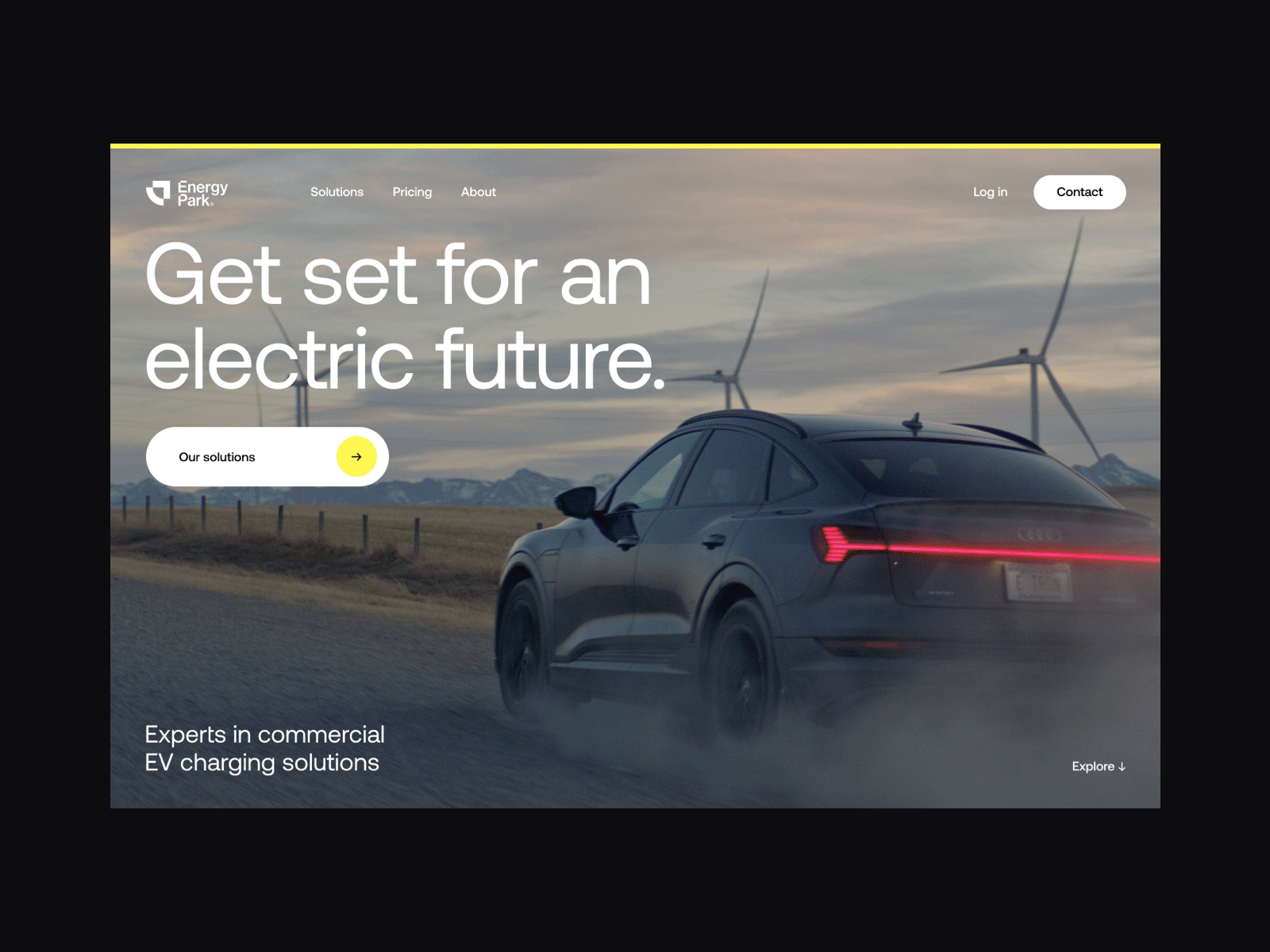 Energy park homepage car cars charging clean design electric ev home landing page typography ui ux web