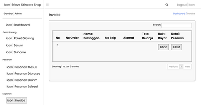 Erlova skincare website wireframe invoice view branding figma pelanggan skincare website wireframe