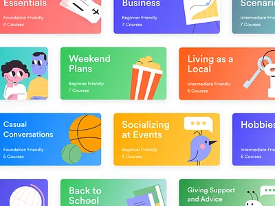 Learning Path Covers app courses covers design gradients illustration language learning lessons ui ux