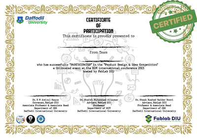 Certificate Design For Innovation Competition appreciation branding certificate diu fablab graphic design innovation