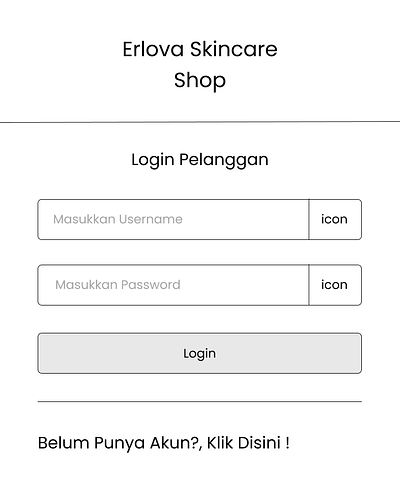 Erlova skincare website wireframe customer login view figma login pelanggan website wireframe