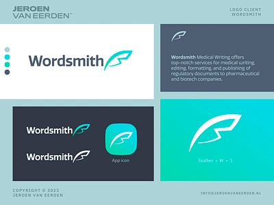 Wordsmith - Logo Concept 02 brand identity design branding creative branding creative logo feather freelance designer gradient identity logo medical mint modern logo design pen smith visual identity design word write writer