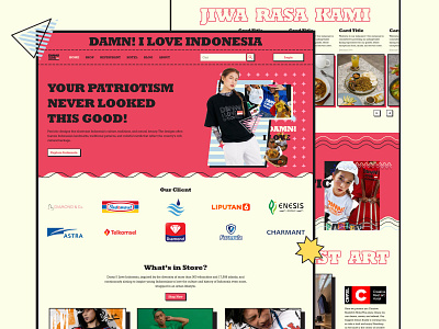 Neo-Brutalism Landing Page of DAMN! I LOVE INDONESIA brand branding clothing creative dailyui design ecommerce fashion figma graphic design homepage landing page shop ui ui design ui ux user interface ux web website