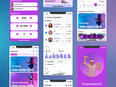 Fitwell - mobile application application awards chart competition courses dashboard design elinext exercise fit app fitness gamefication ios leadership mobile app navigation profile ui ux welcome