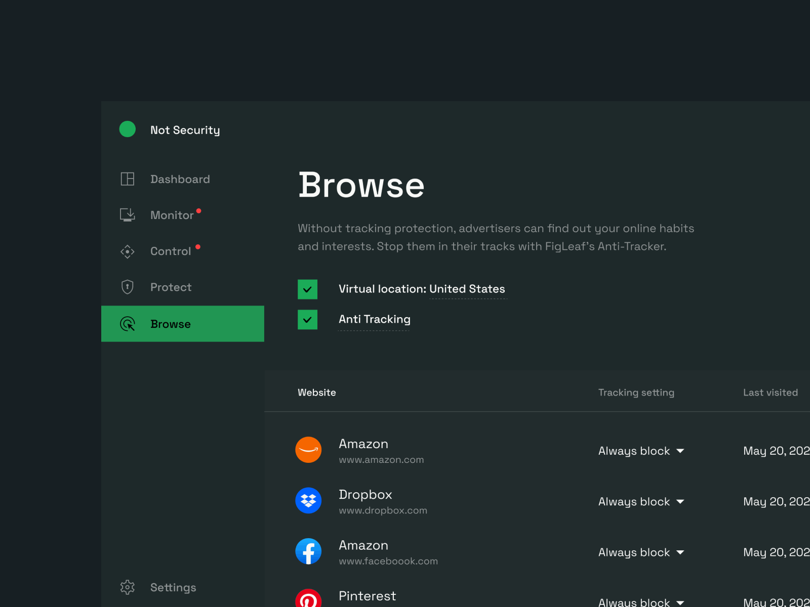Not Security dashboard enterprise list table ui ux web