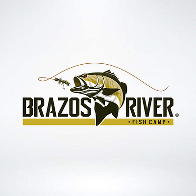 Brazos River Fish Camp Fly Fishing Logo. design emblem fish fishing fishing logo flyfishing illustration logo outdoor ui vector
