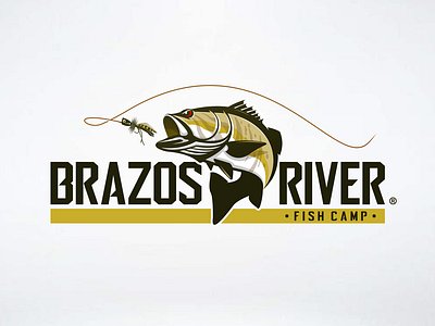 Brazos River Fish Camp Fly Fishing Logo. design emblem fish fishing fishing logo flyfishing illustration logo outdoor ui vector