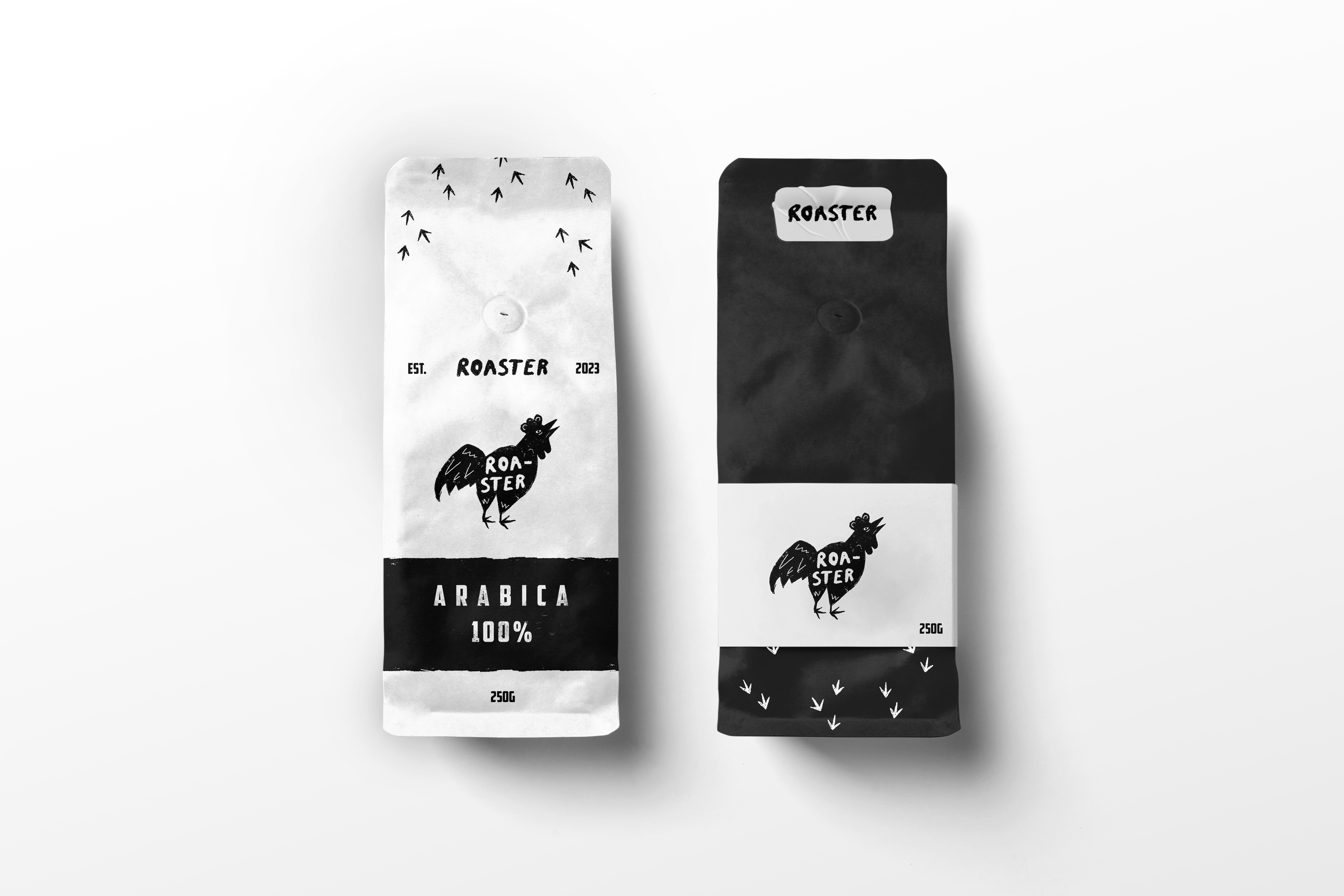 ROASTER COFFEE black and white brand caffe coffee graphic design identity illustrated logo illustration logo packaging