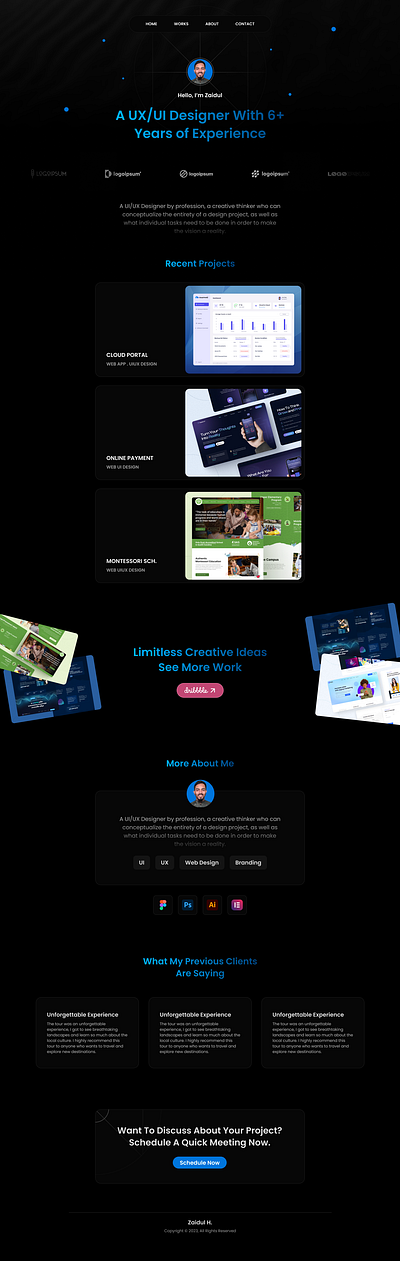 Portfolio Website UI Design black clean dark design figma landing page portfolio ui uiux web design website