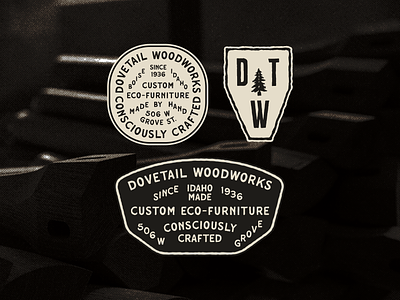 Dovetail Woodworks Extra Badges badge furniture handmade idaho logo retro typography vintage wood