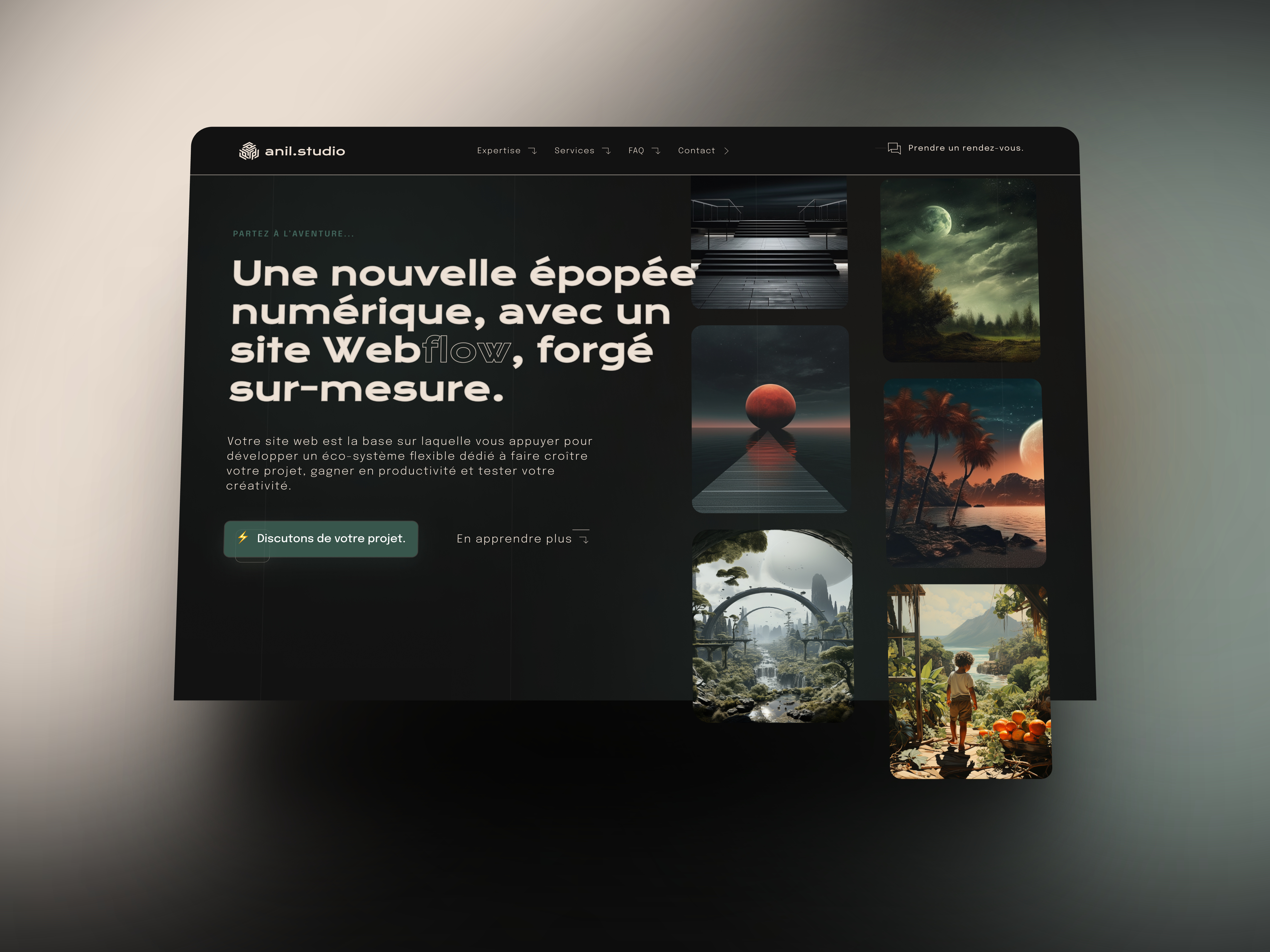 my own landing page. dark france ia ui ux webdesign webflow website