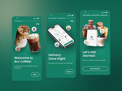 Onboarding Screens for Mobile App - Coffee Shop Delivery App minimal clean