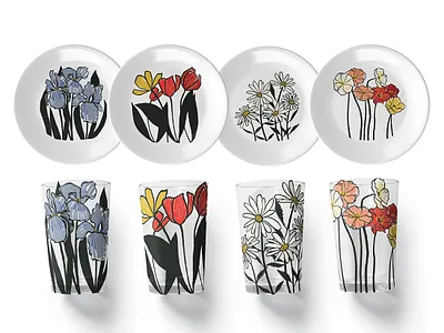 Tableware Mockup botanical florals illustration pattern surface design tableware
