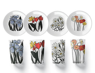 Tableware Mockup botanical florals illustration pattern surface design tableware