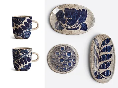 Inky Tableware Mockup artwork botanical illustration surface design tableware