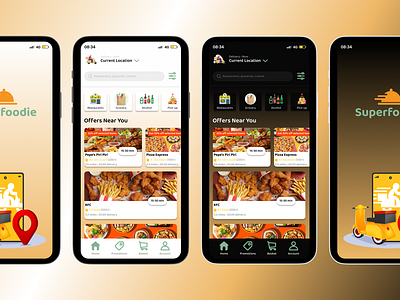 Superfoodie - Food delivery app (Light and Dark mode) branding food delivery app logo ui