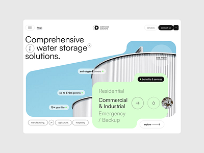 Water Supply Solutions Website clean commercial design factory hero industrial interface design landing page manufacture minimal plant product saas smart solution startup suppy chain warehouse water startup water supply web