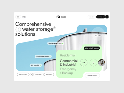Water Supply Solutions Website clean commercial design factory hero industrial interface design landing page manufacture minimal plant product saas smart solution startup suppy chain warehouse water startup water supply web