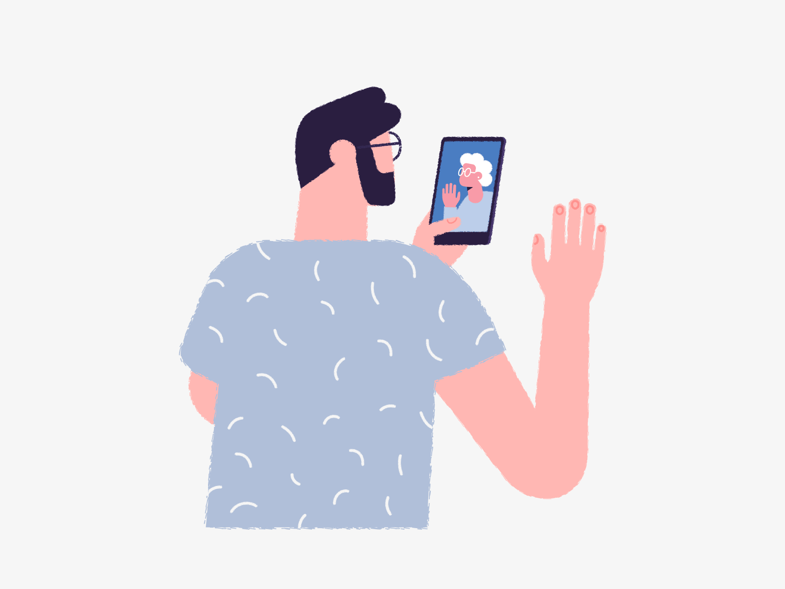 Video call with grandma animated cartoon character chat design family flat design gif grandma grandmother hello illustration man meeting online people vector video video call video chat