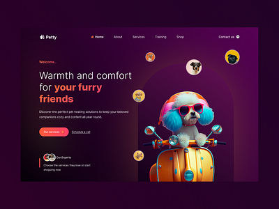 Petty- Pet heating solution web design 2023 clean dark theme design interface design latest minimal modern pet care pet product pet web pet wesite selling web ui ui design web design web theme web ui website designer