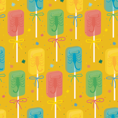 Boom. Pop. Surprise. digital illustration illustration lollipop pattern repeating pattern scorpio scorpion surface pattern