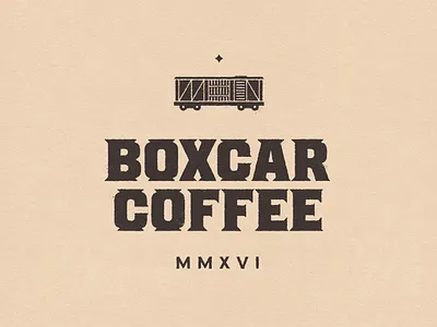 Boxcar Coffee Logo boxcar car coffee locomotive logo railroad train type typography vintage wood type
