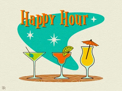 Mid-century Style Illustration #2_BRD_9-6-23 design happy hour illustration illustrator margarita martini mid century procreate brushes retro