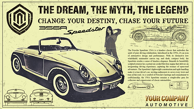 Old Newspaper Style Ad Design ad advertisement banner cars dealership design grunge newspaper old old style porsche retro rusted special speedster typography