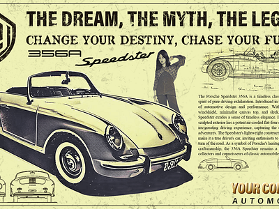 Old Newspaper Style Ad Design ad advertisement banner cars dealership design grunge newspaper old old style porsche retro rusted special speedster typography