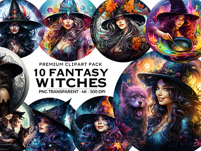 10 Fantasy Witch Clipart fantasy halloween illustration shirt design sublimation witch witch hat witch png witchcraft