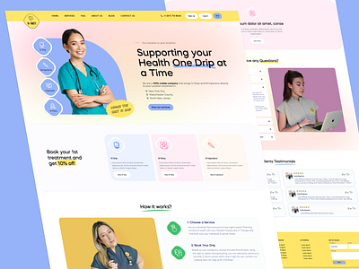 Website for IV Drip Services bright faqs health healthcare ivdrip landing page layouts medicine steps testimonials trend typography ui ui ux design ux web design web3 website