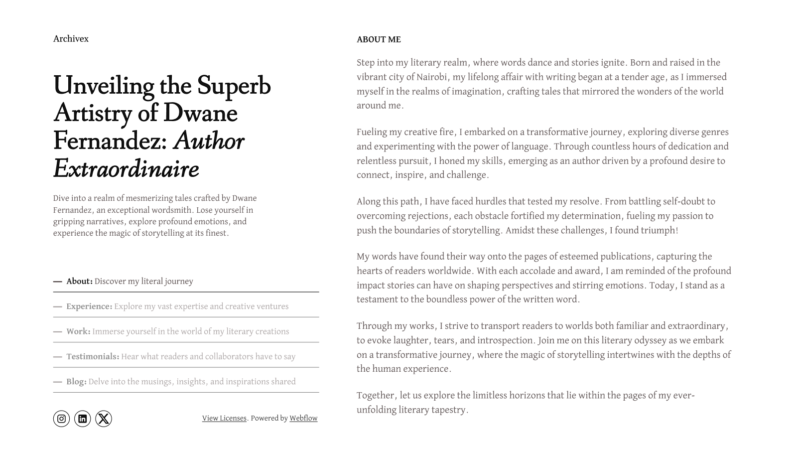 Archivex Portoflio Homepage creative development figma homepage minimal modern portfolio ui design webflow website