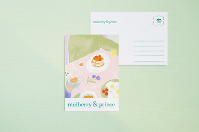 Designs for the cafe Mulberry and Prince branding cafe design illustration postcard