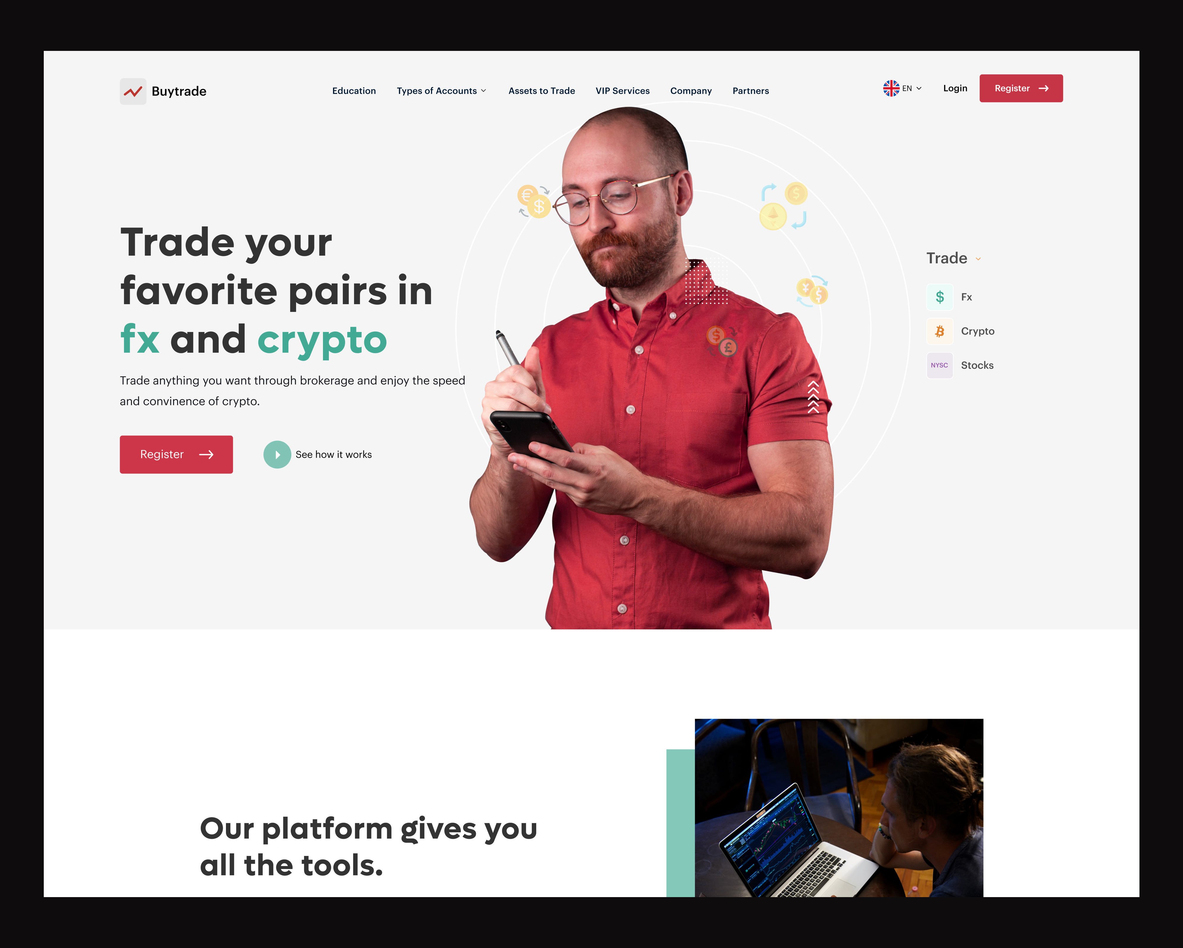 Buytrade: crypto & fx landing page branding design graphic design ui ux
