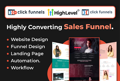 Sales Funnel and Landing page design. clickfunnels design gohighlevel graphic design landing page design sales funnel design ui ui design ux