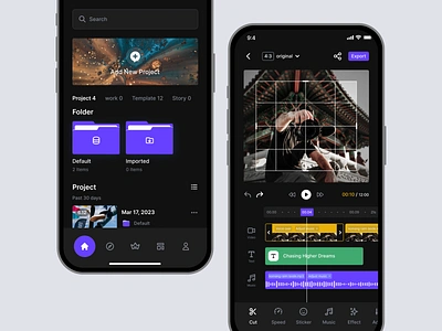 Video Editor App app clip creation cut dark editing editor effect film ios mobile mode montage ui video
