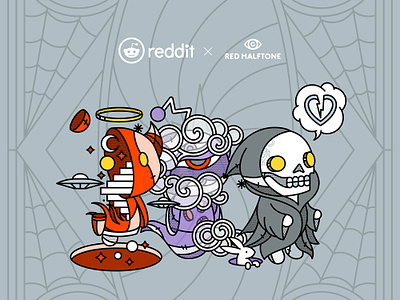 Reddit x Red Halftone Collectible Avatars Gen 4 avatar broken heart character collab demon ghost halftone illustration monoline monster rabbit reddit skull snoo