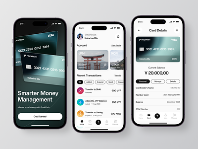 POCKPATH - Finance Mobile App app bank bank app card credit card design finance financial interface minimal mobile mobile app mobile apps mobile design money savings ui ui design uiux wallet