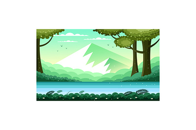 Mountain and Lake Landscape Illustration scenery