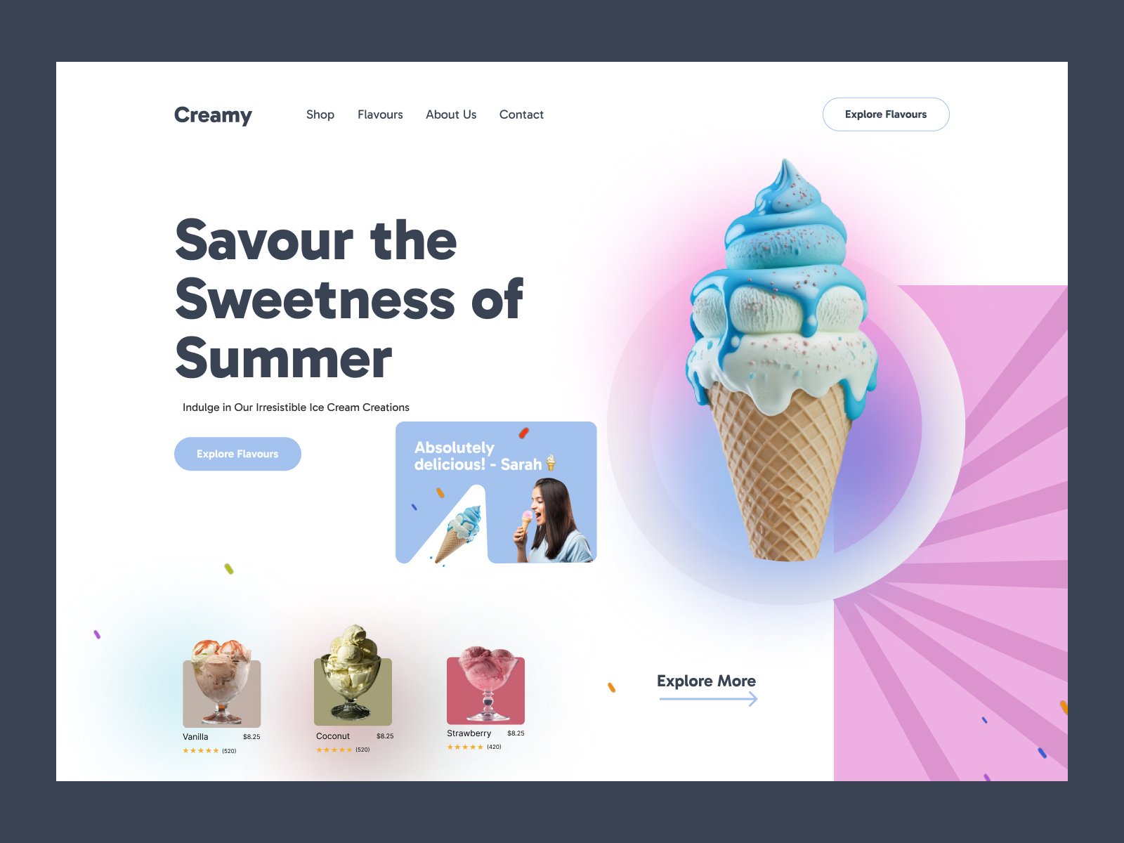 Ice Cream parlor site by Yasir Arafat on Dribbble