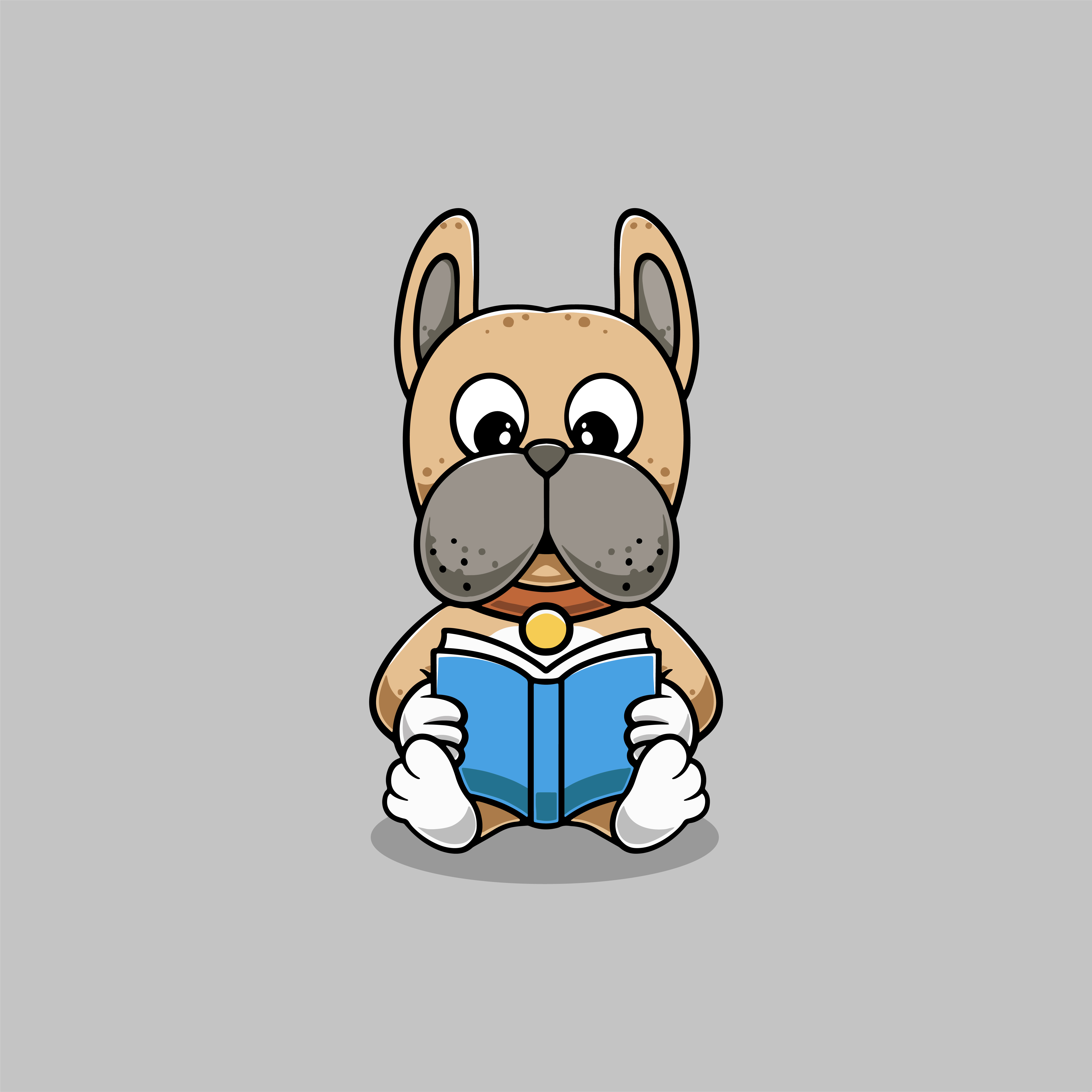 Cute Bulldog Reading Illustration read