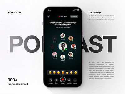 Podcast UIUX Design audio call branding design ecommerce empty state framer graphic design illustration logo mobile podcast presentation saas team ui ui8 uiux ux video call webflow