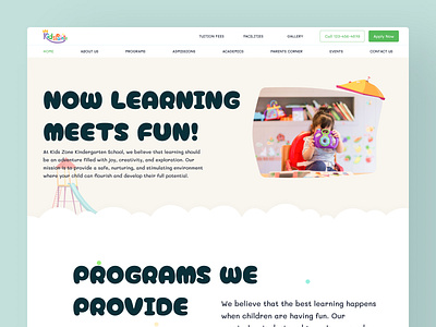 Kindergarten School - Landing Page branding child children clean design designforkids education kids kindergarten landing page learning school uiux website