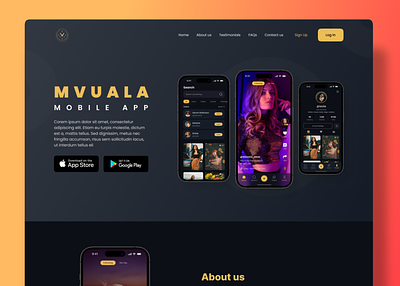 Landing Page (MVULALA App) about us page app design app landing page app ui contact us page landing page landing page ui testimonial page ui ux web designs web home page