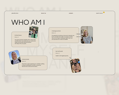 WHO AM I as a portfolio part about collaboration design font graphic design portfolio storytelling ux uxui webdesign websitedev