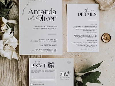 Minimalist Wedding Invite Suite With QR Code details card editable wedding suite minimal template qr code template rsvp card wedding bundle wedding invitation