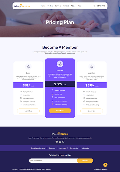 Pricing section of Healthcare & Medical Elementor template kit clinic doctor health healthcare hospital medical medical center