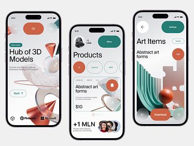 3D Models Hub - Mobile App Concept uitips