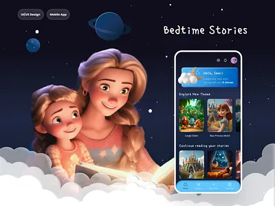 Bedtime Stories for Kids Mobile App animation branding design graphic design illustration mob ui ux
